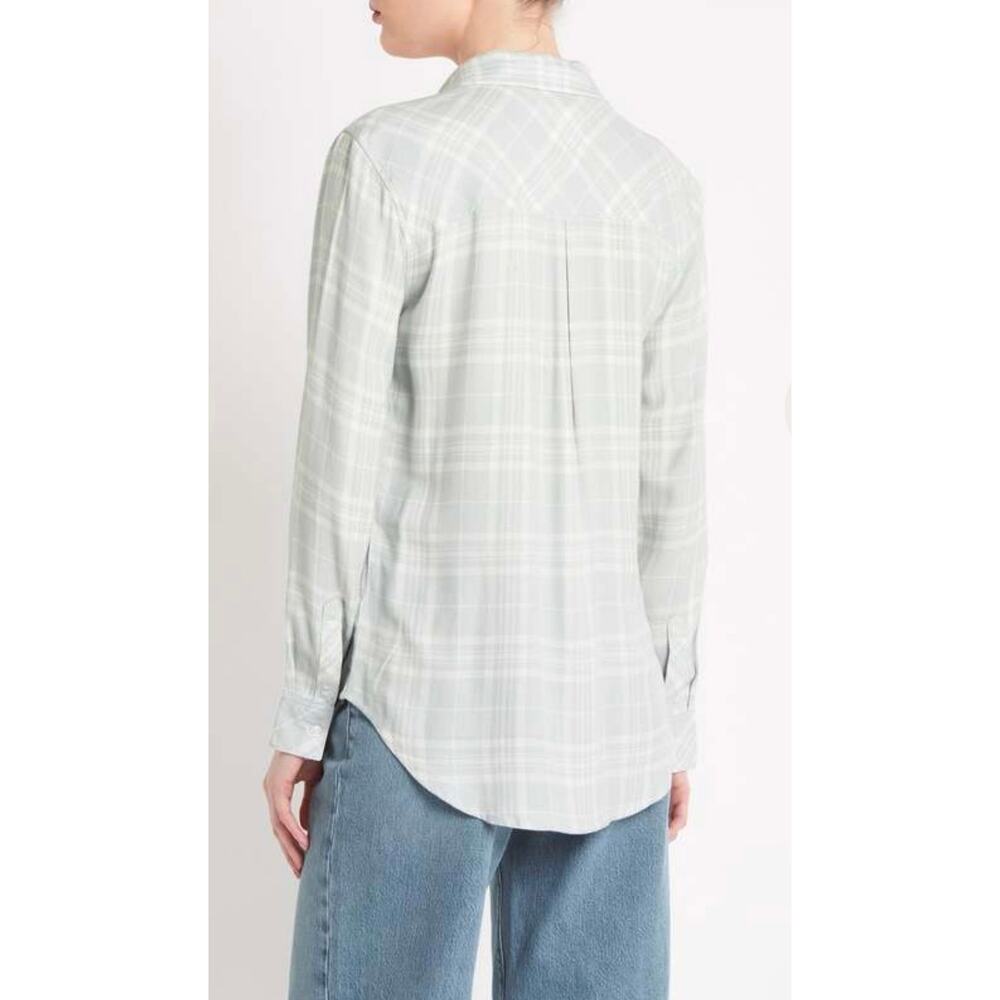 NWOT Rails Hunter Flannel Pastel Plaid Soft Rayon Button-Down Shirt Seafoam XS - Picture 2 of 12